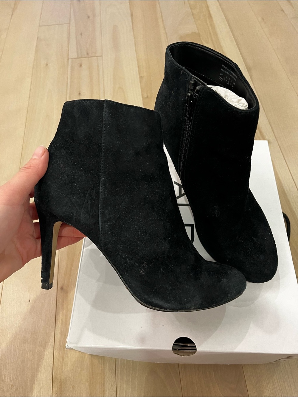 Women's Black Suede High- Heel Ankle Boots